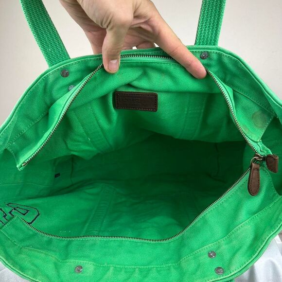 Polo Ralph Lauren Embroidered Pony Canvas Tote Bag #3 Large Green Vintage Zipper - Picture 7 of 8
